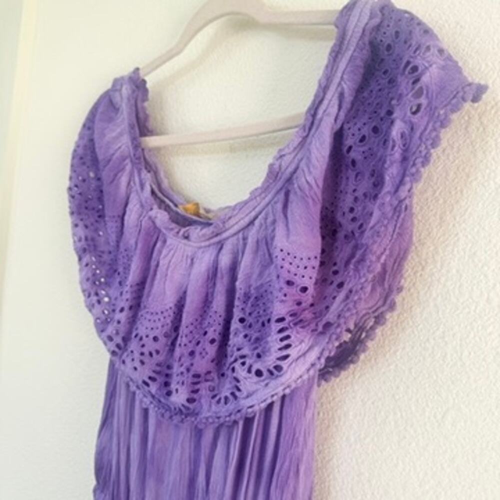 RAMY BROOK Off Shoulder Boho Eyelet Mini Dress Purple Peasant Festival Medium - Picture 4 of 9